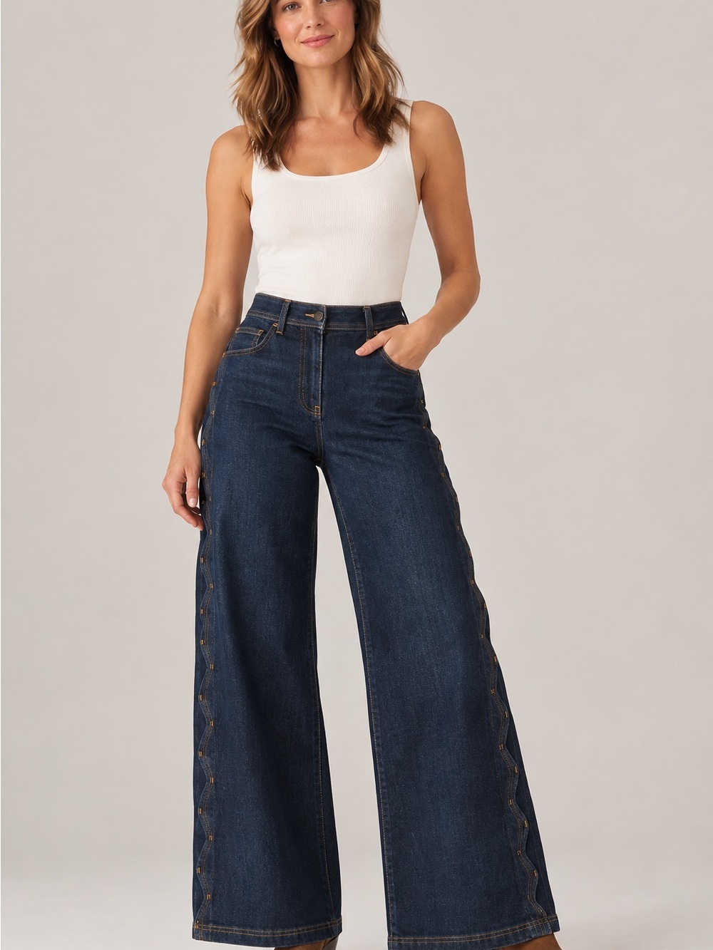 Maeve Anthropologie Scallop Edge High Rise Wide Leg Jeans Dark Wash 27P EUC